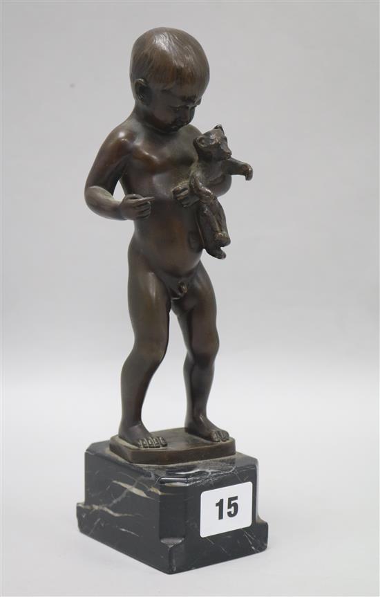 Rudolf Marcus. A bronze of a boy with teddy bear